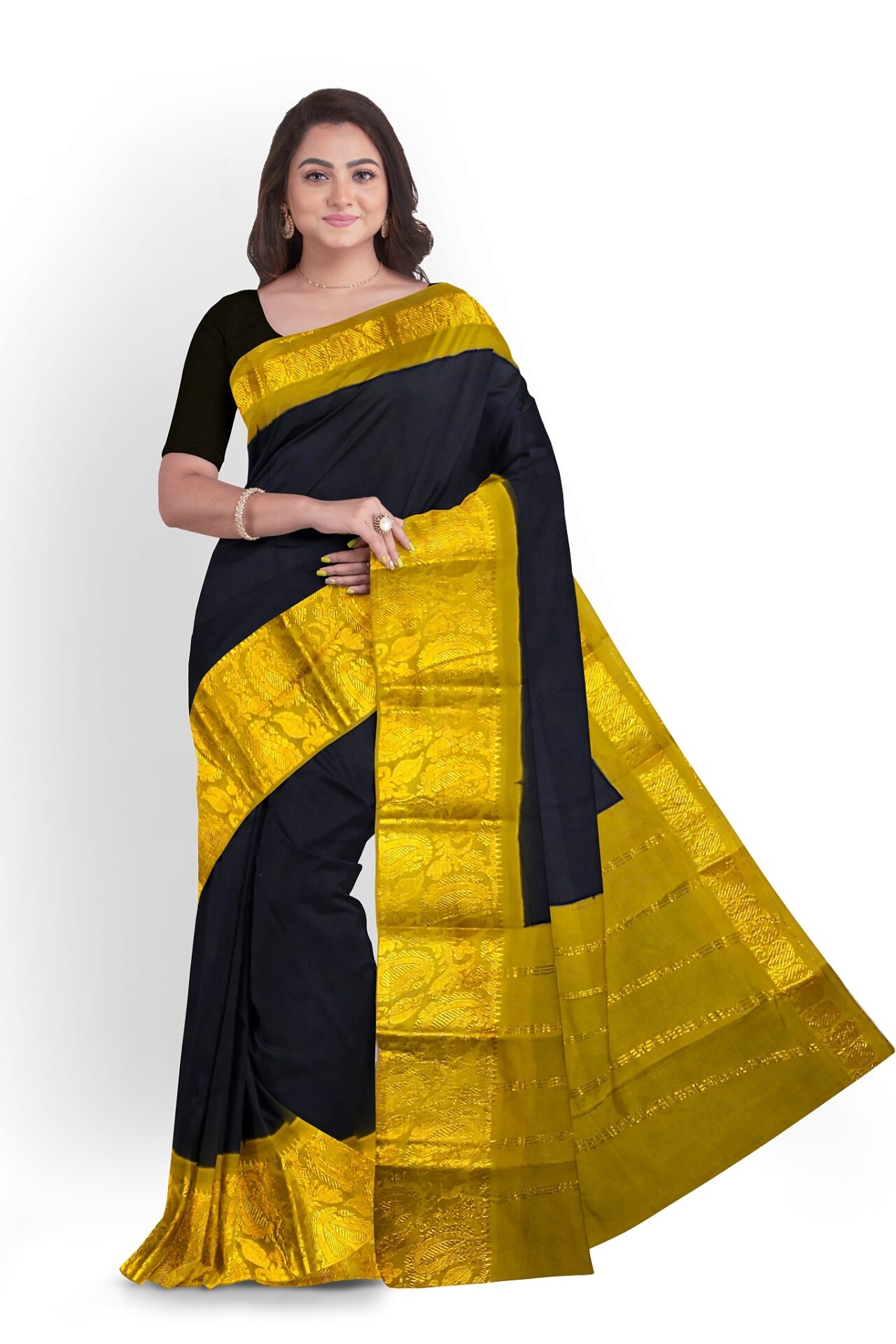 Pure Handloom Madurai Sungudi Cotton Double Border Saree in Cream outlet Body w/Green & Black Gold Zari Border|Festive Party Wear|South Indian Sari